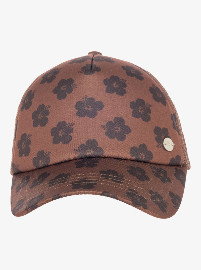 Load image into Gallery viewer, Roxy Women&#39;s Beautifull Morning Trucker Cap Chocolate Plum Polkabiscus ERJHA04378_XCKC
