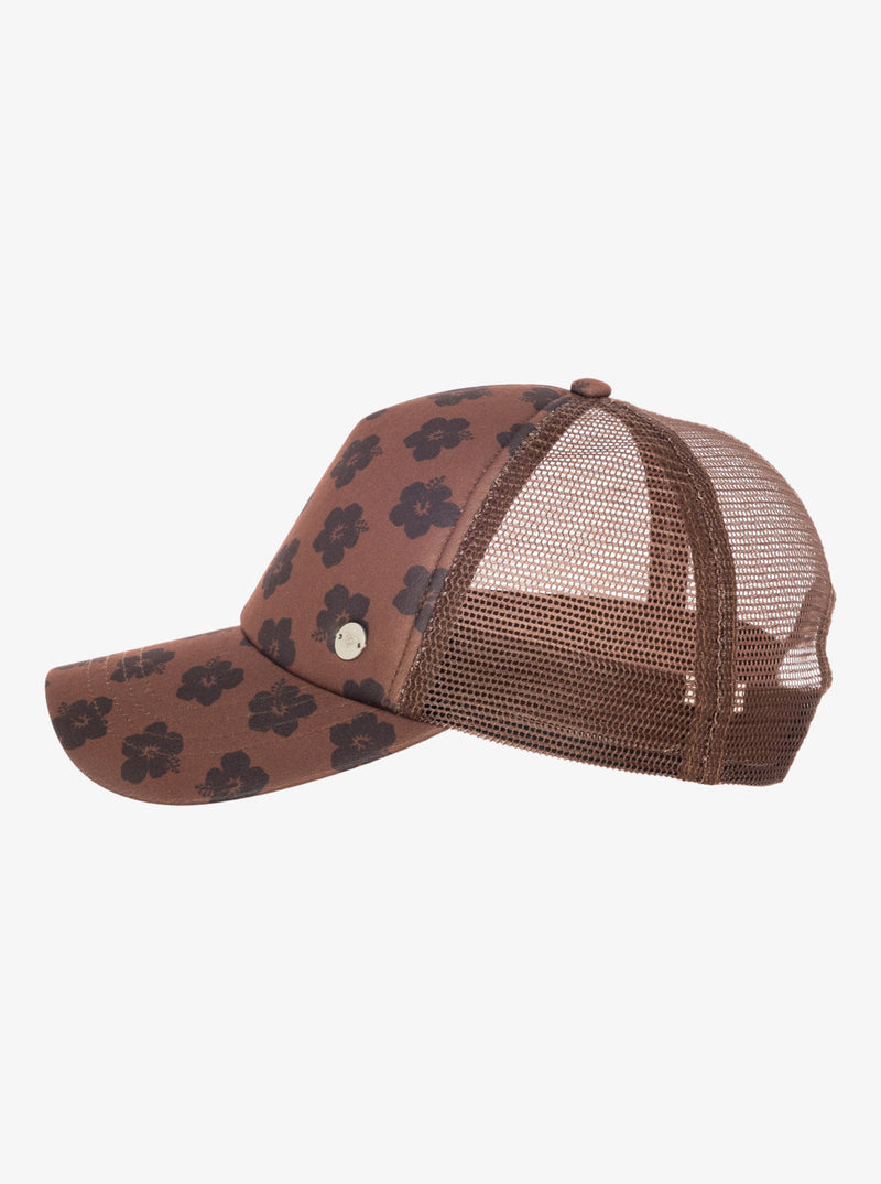 Load image into Gallery viewer, Roxy Women&#39;s Beautifull Morning Trucker Cap Chocolate Plum Polkabiscus ERJHA04378_XCKC
