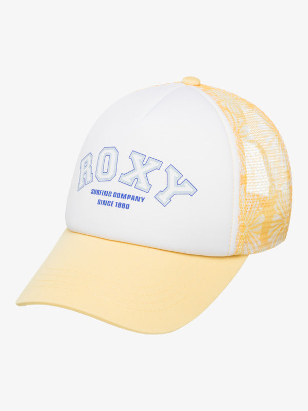 Load image into Gallery viewer, Roxy Women&#39;s Donut Spain Trucker Cap Banana Cream Tropical Tile ERJHA04379_YFL5
