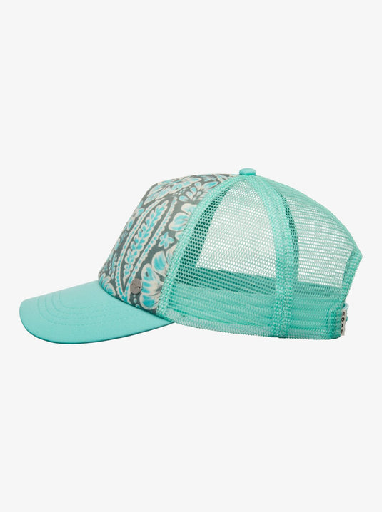 Roxy Women's Beautiful Morning Trucker Cap Oil Green Wildside Paisley ERJHA04434-GLD6