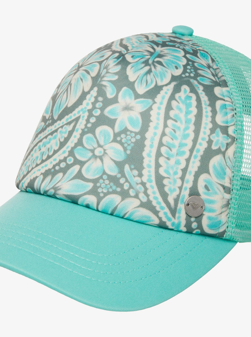 Load image into Gallery viewer, Roxy Women's Beautiful Morning Trucker Cap Oil Green Wildside Paisley ERJHA04434-GLD6
