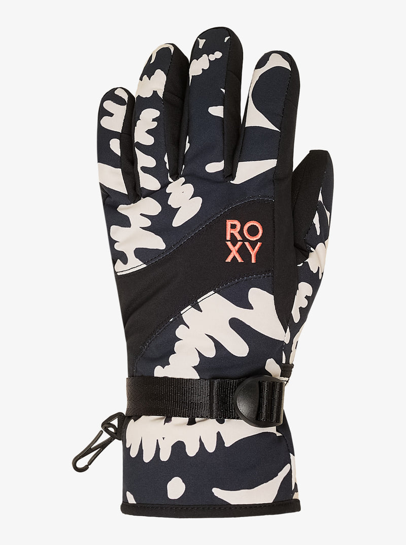 Load image into Gallery viewer, Roxy Women's Jetty Snow Gloves True Black Big Flower ERJHN03271-KVJ2
