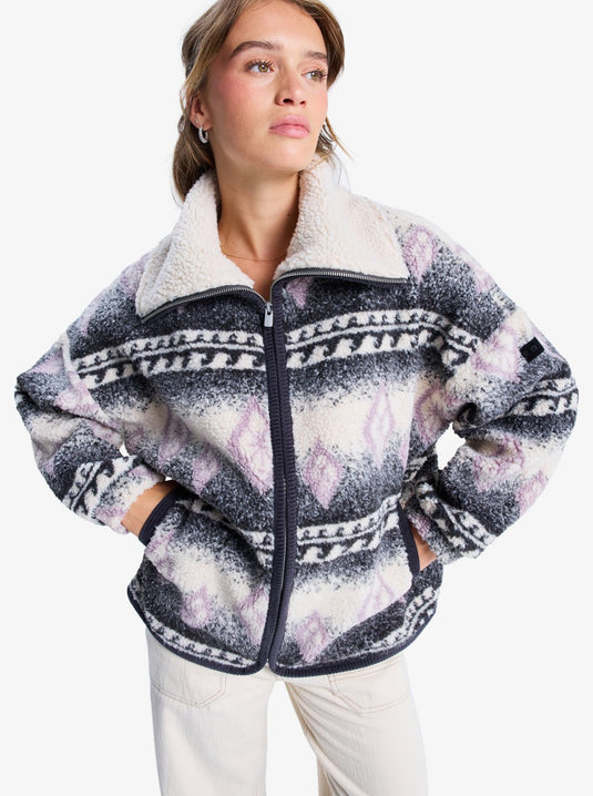 Roxy Women's Feels Like Winter Oversized Sherpa Zip Jacket Parchment ERJJK03676-XCGB