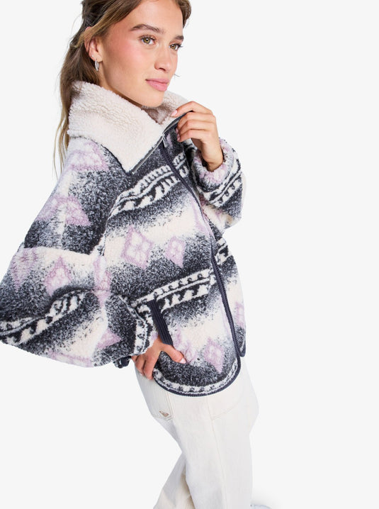 Roxy Women's Feels Like Winter Oversized Sherpa Zip Jacket Parchment ERJJK03676-XCGB