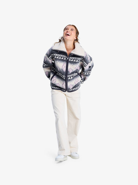Roxy Women's Feels Like Winter Oversized Sherpa Zip Jacket Parchment ERJJK03676-XCGB