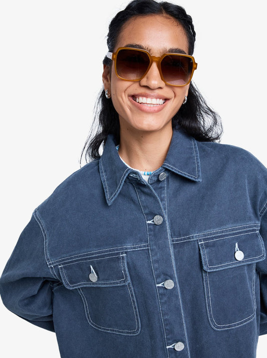 Roxy Women's Chloe Kim Pop Stitch Oversized Relaxed Fit Shacket True Black ERJJK03686_KVJ0