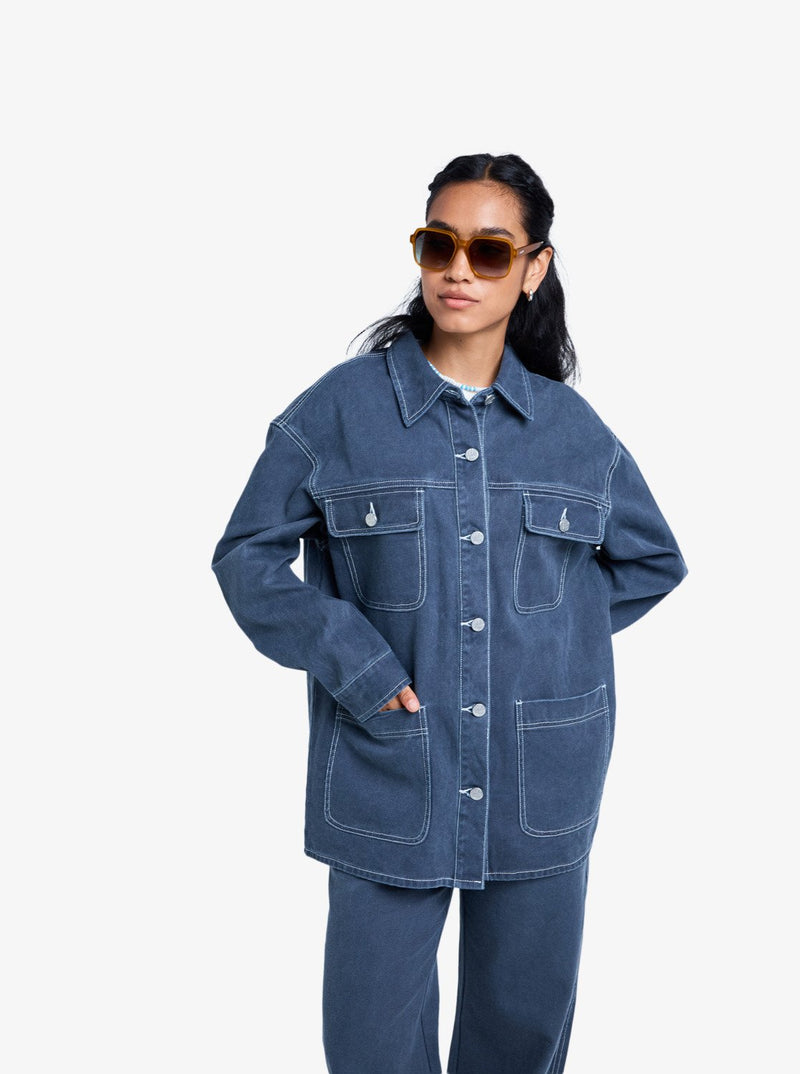 Load image into Gallery viewer, Roxy Women&#39;s Chloe Kim Pop Stitch Oversized Relaxed Fit Shacket True Black ERJJK03686_KVJ0
