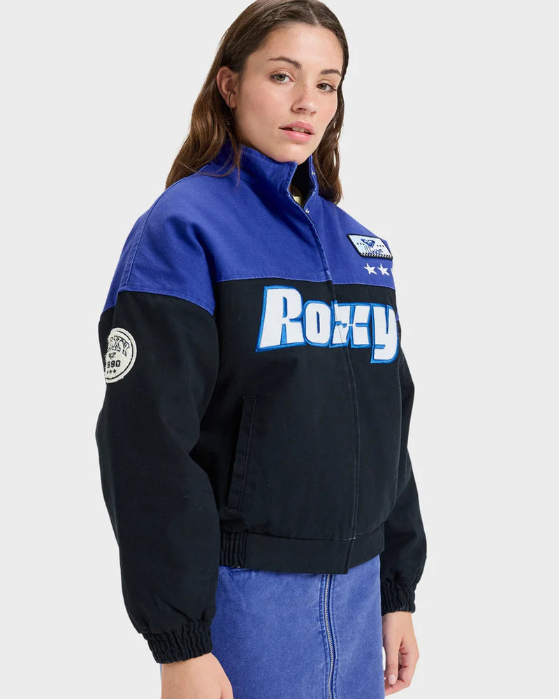 Load image into Gallery viewer, Roxy Women&#39;s Chloe Kim Moto Bomber Jacket True Black ERJJK03688_KVJ0
