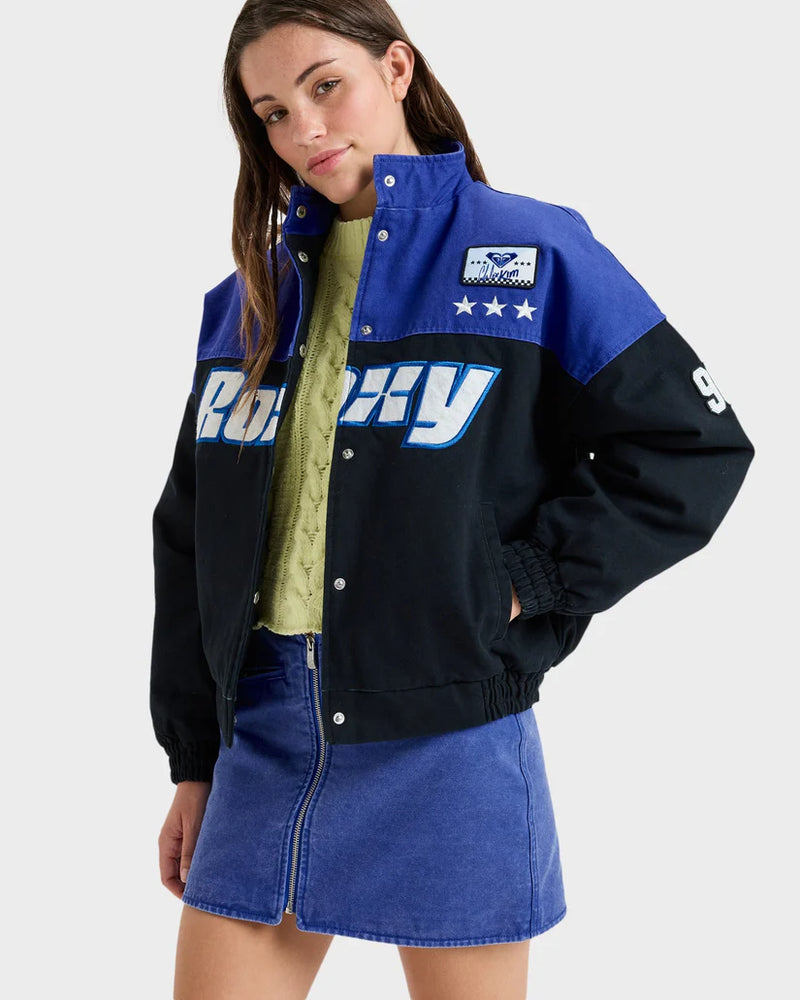 Load image into Gallery viewer, Roxy Women&#39;s Chloe Kim Moto Bomber Jacket True Black ERJJK03688_KVJ0
