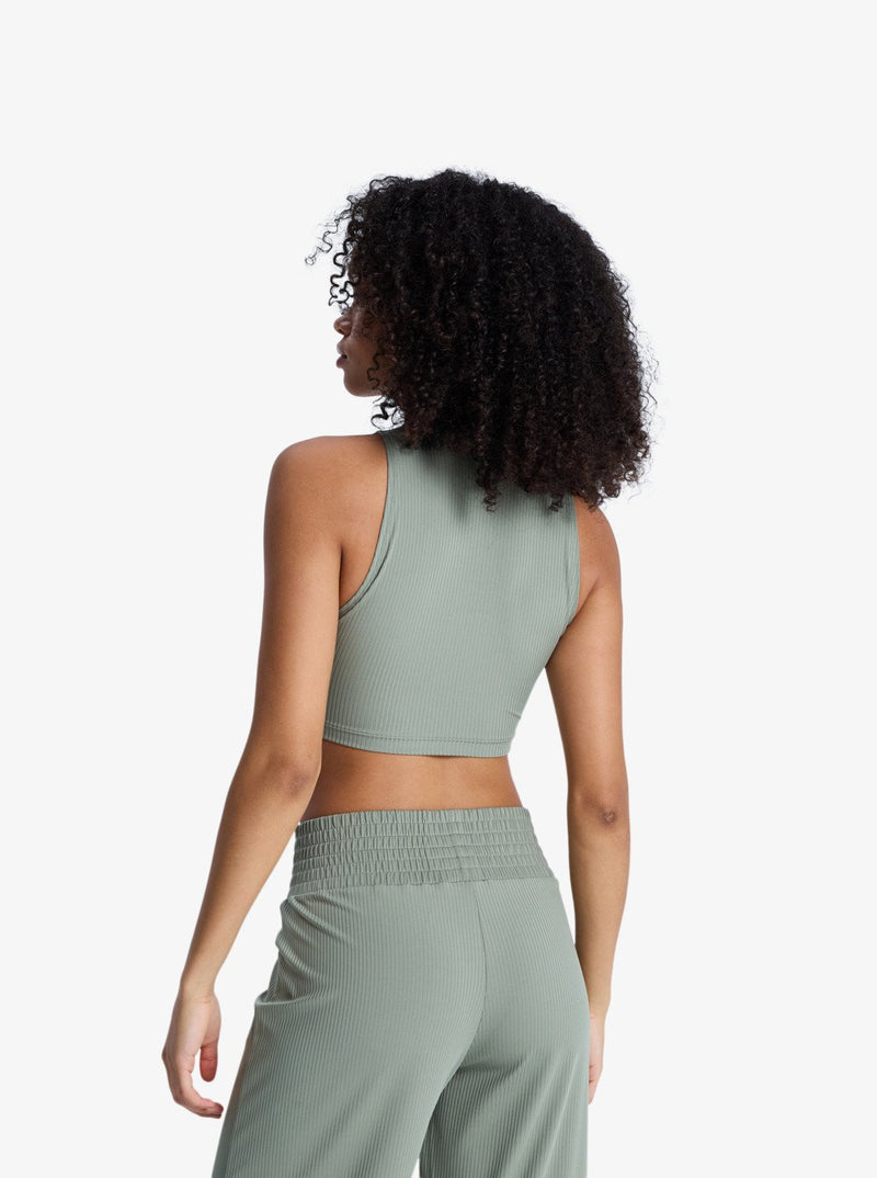 Load image into Gallery viewer, Roxy Women's Rise &amp; Vibe Cropped Sport Tank Top Oil Green ERJKT04366-GLD0
