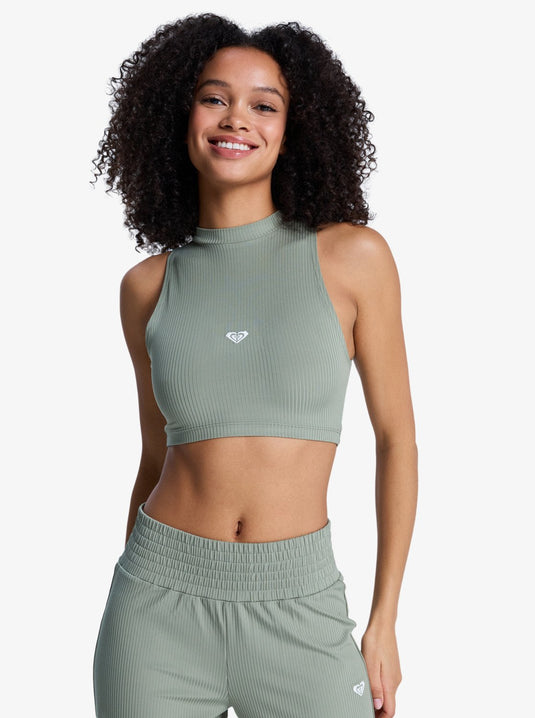 Roxy Women's Rise & Vibe Cropped Sport Tank Top Oil Green ERJKT04366-GLD0