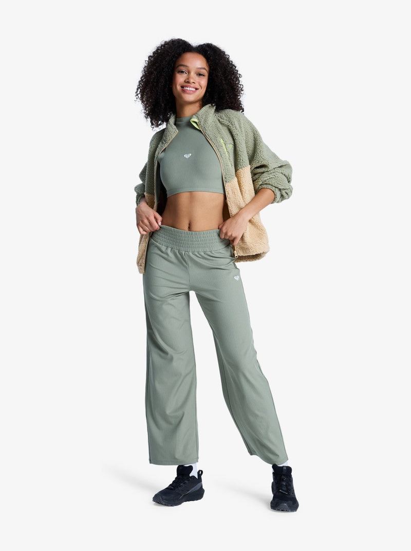 Load image into Gallery viewer, Roxy Women's Rise &amp; Vibe Cropped Sport Tank Top Oil Green ERJKT04366-GLD0
