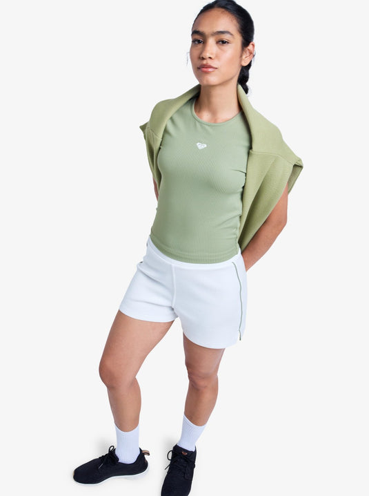 Roxy Women's Rise & Vibe Short Sleeve Workout Top Oil Green ERJKT04371-GLD0