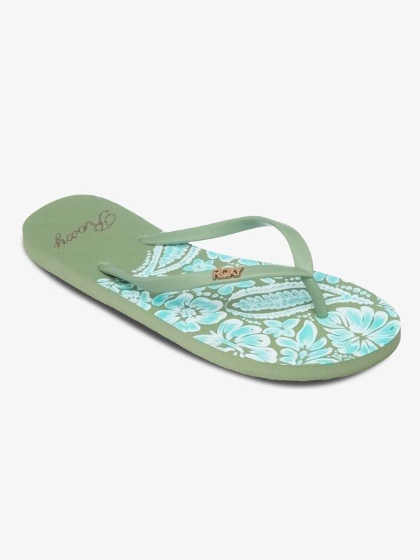 Load image into Gallery viewer, Roxy Women's New Viva Printed Flip Flops Oil Green ERJL100087-OGN
