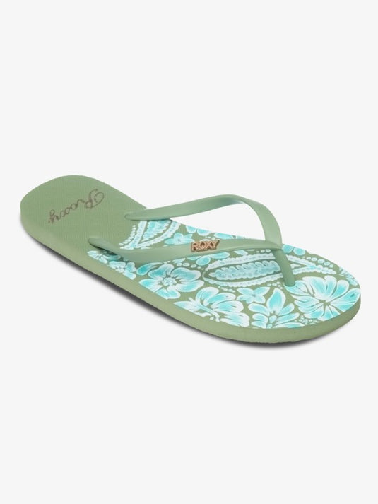 Roxy Women's New Viva Printed Flip Flops Oil Green ERJL100087-OGN