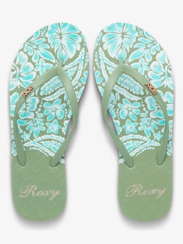Load image into Gallery viewer, Roxy Women's New Viva Printed Flip Flops Oil Green ERJL100087-OGN
