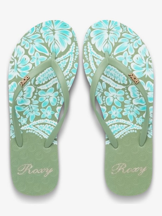 Roxy Women's New Viva Printed Flip Flops Oil Green ERJL100087-OGN