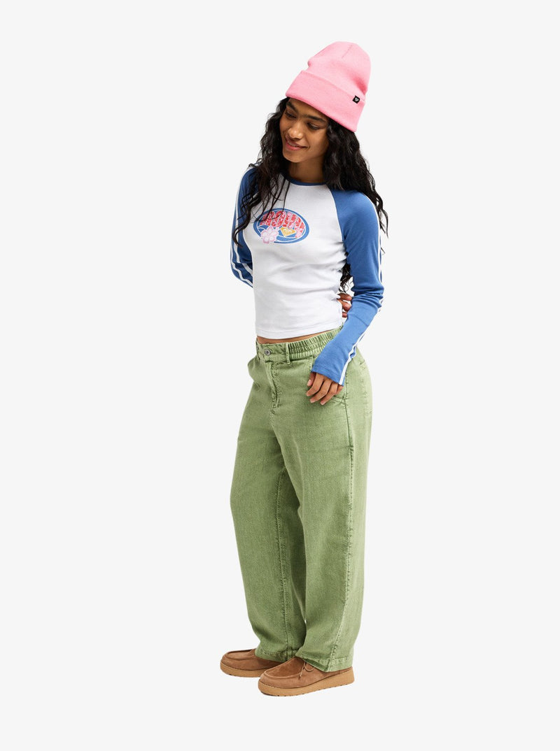 Load image into Gallery viewer, Roxy Women's Break My Soul Elastic Waist Pants Oil Green ERJNP03621-GLD0
