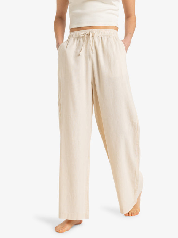 Load image into Gallery viewer, Roxy Women&#39;s Lekeitio Break Elastic Waist Pants Parchment ERJNP03636_TEC0
