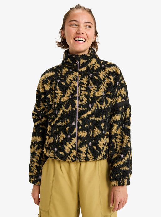 Roxy Women's Boundless Spirit Zippered Sherpa Jacket Anthracite Big Flowers ERJPF03220-KVJ3