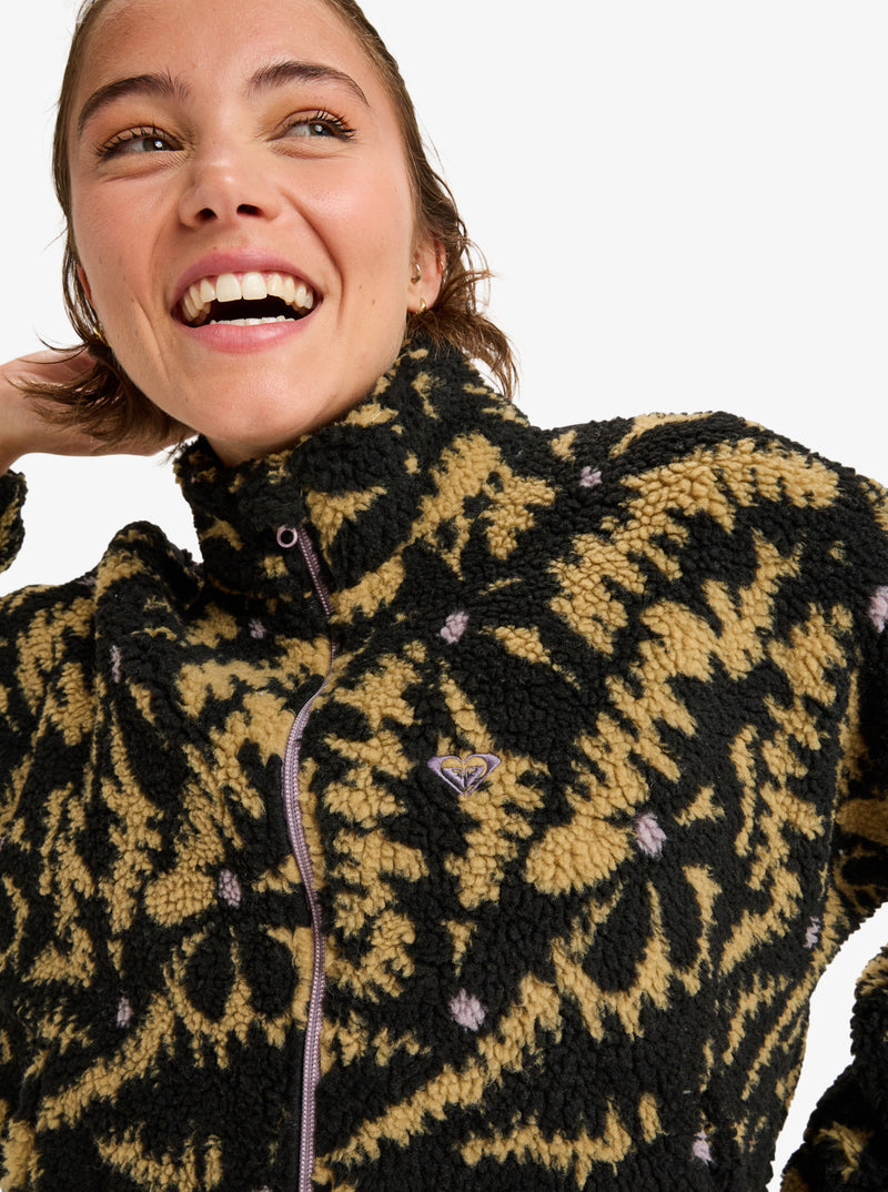 Load image into Gallery viewer, Roxy Women&#39;s Boundless Spirit Zippered Sherpa Jacket Anthracite Big Flowers ERJPF03220-KVJ3
