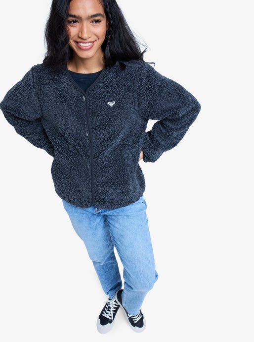 Roxy Women's Iconic Town Button Up Polar Fleece Top Phantom ERJPF03229_KTA0