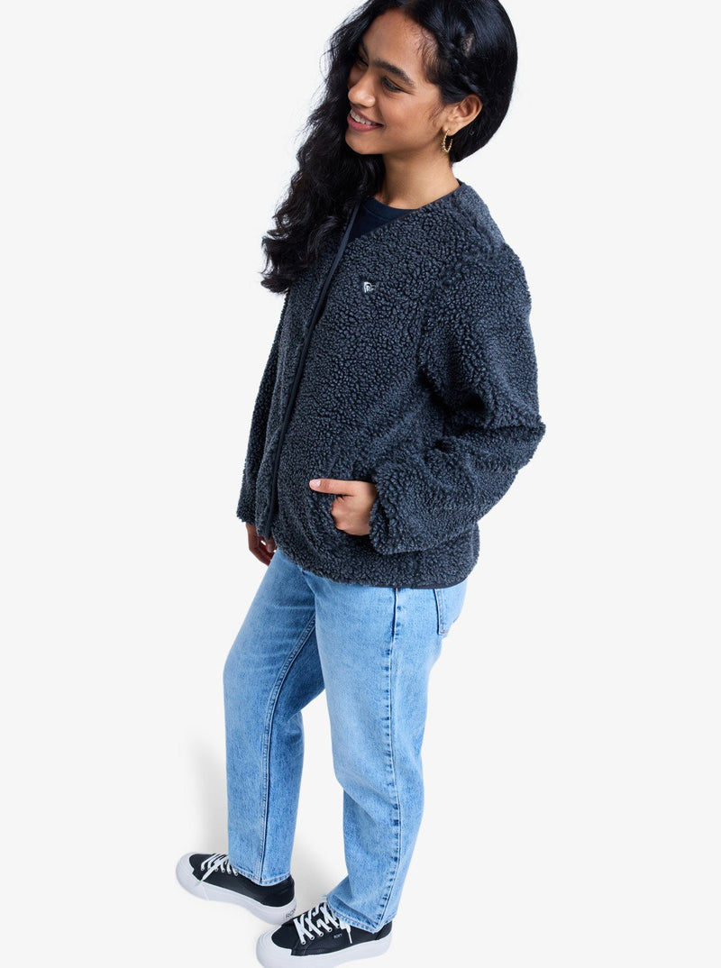 Load image into Gallery viewer, Roxy Women&#39;s Iconic Town Button Up Polar Fleece Top Phantom ERJPF03229_KTA0
