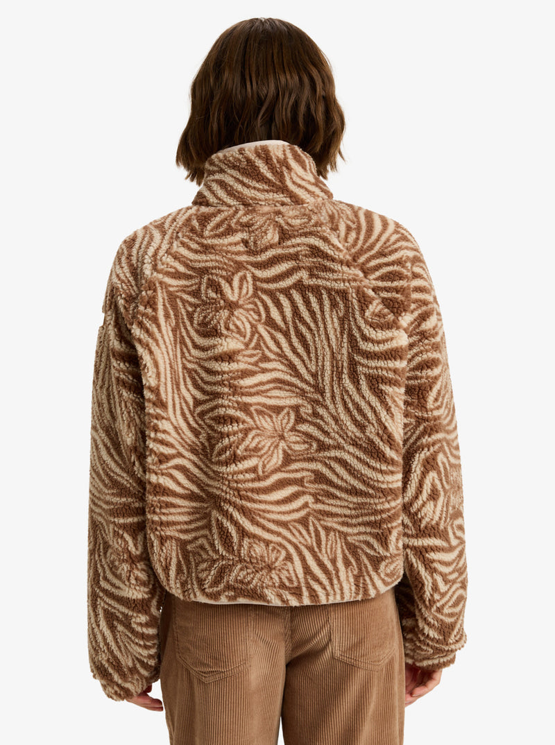 Load image into Gallery viewer, Roxy Women&#39;s Blurry Cloud Print Full Zip Relaxed Fleece Parchment Animal Floral Big ERJPF03236-TEC6
