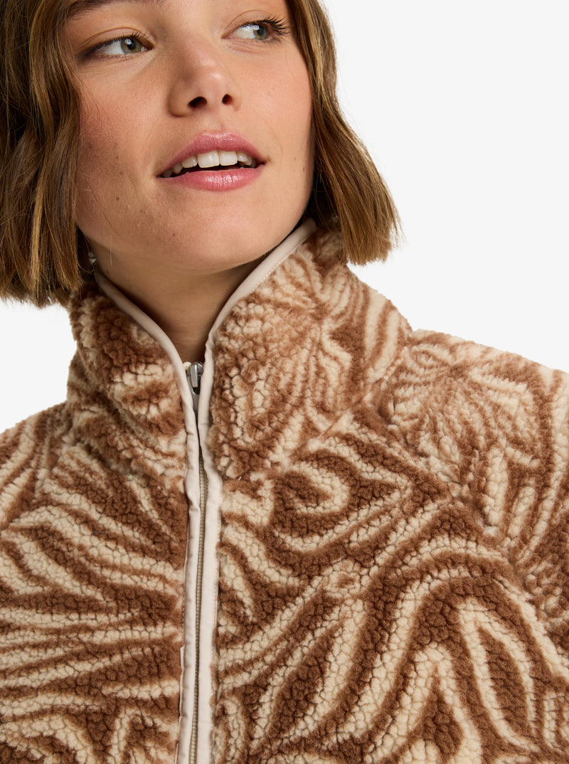Load image into Gallery viewer, Roxy Women&#39;s Blurry Cloud Print Full Zip Relaxed Fleece Parchment Animal Floral Big ERJPF03236-TEC6
