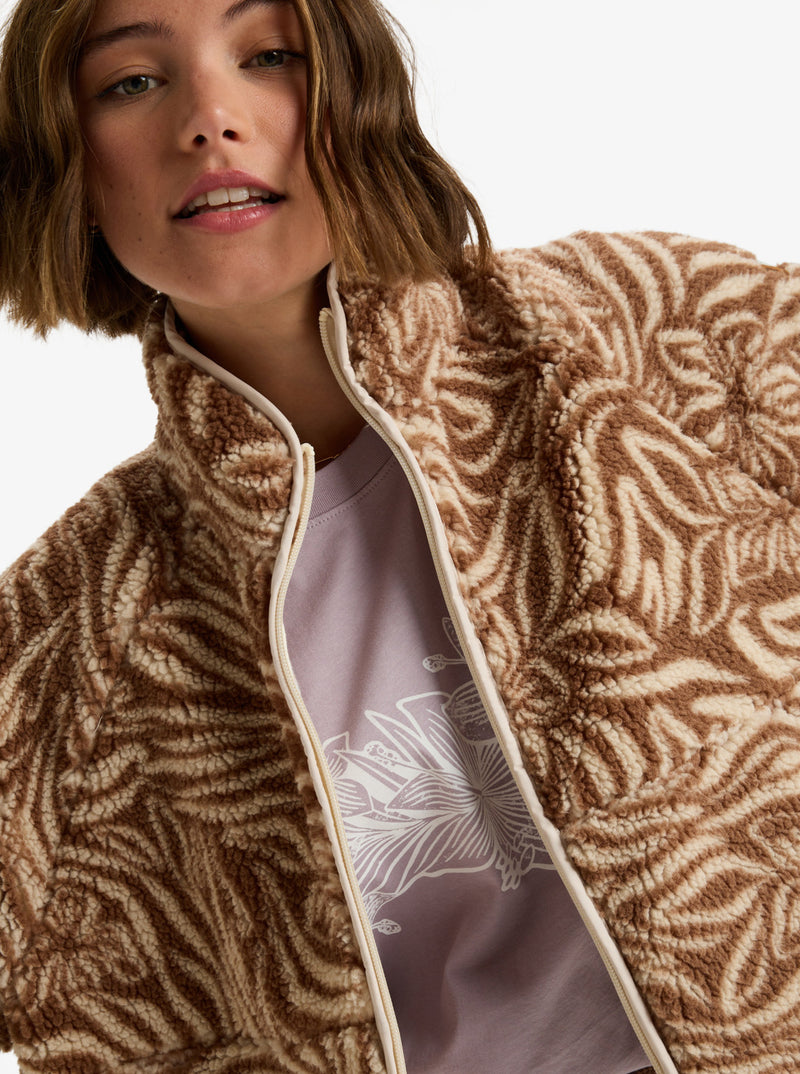 Load image into Gallery viewer, Roxy Women&#39;s Blurry Cloud Print Full Zip Relaxed Fleece Parchment Animal Floral Big ERJPF03236-TEC6
