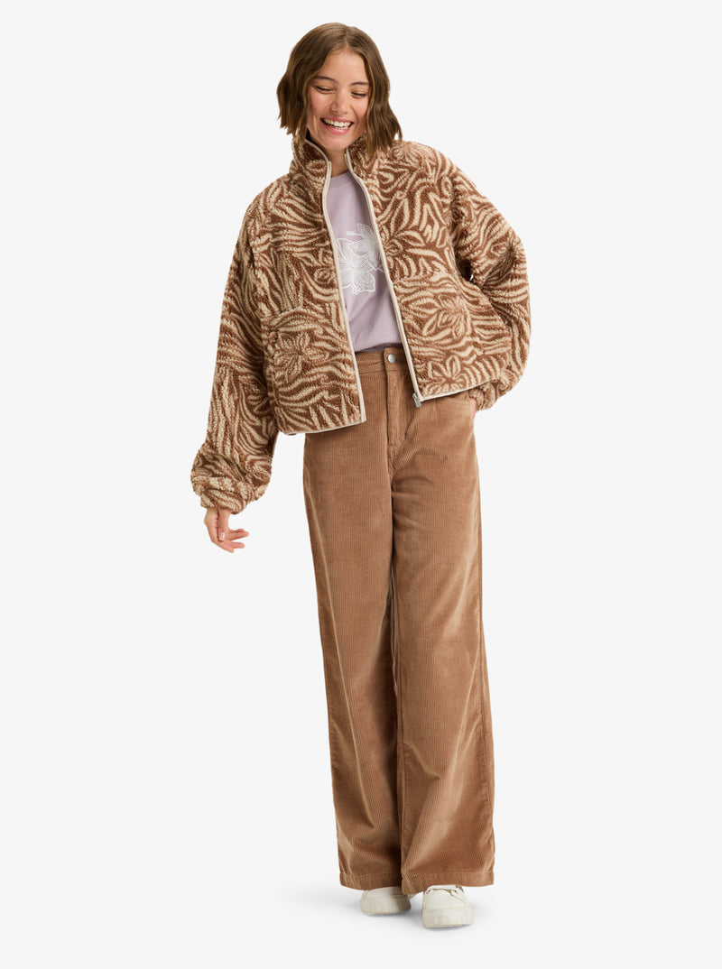 Load image into Gallery viewer, Roxy Women&#39;s Blurry Cloud Print Full Zip Relaxed Fleece Parchment Animal Floral Big ERJPF03236-TEC6
