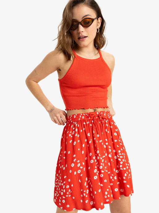 Roxy Women's Flowing Love Mini Skirt Poppy Red Dancing Ditsy ERJWK03182_RNN7
