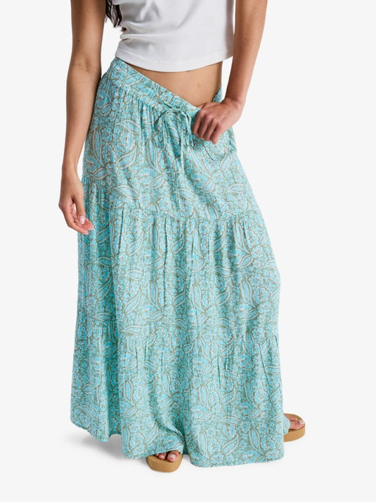 Roxy Women's After Hours Crinkle Maxi Skirt Oil Green Wildside Paisley ERJWK03197-GLD6