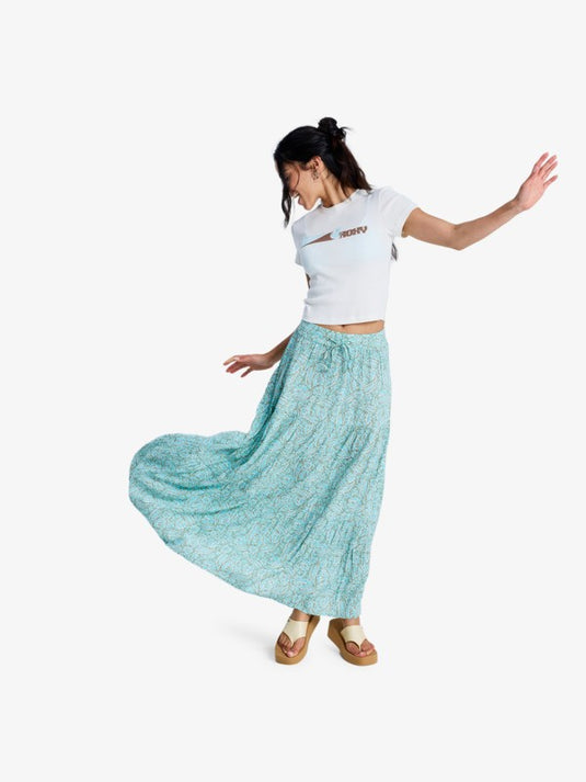 Roxy Women's After Hours Crinkle Maxi Skirt Oil Green Wildside Paisley ERJWK03197-GLD6