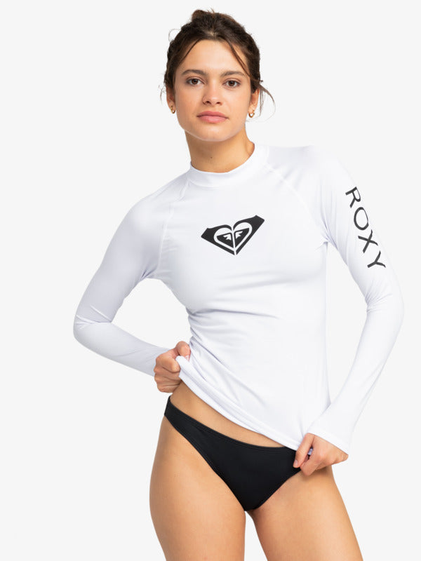 Load image into Gallery viewer, Roxy Women's Whole Hearted LS Rash Vest Bright White ERJWR03547-WBB0
