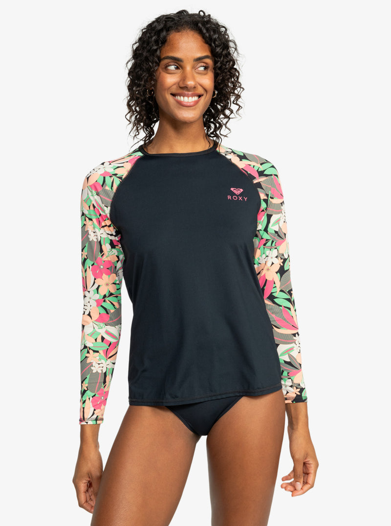 Load image into Gallery viewer, Roxy Women&#39;s Long Sleeve Rash Vest Anthracite Palm Song S ERJWR03757-KVJ8
