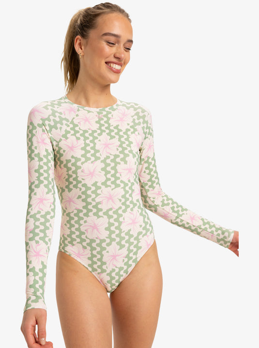 Roxy Women's Hibiscus Daze Long Sleeve Swimsuit Basil Party Waves Yw ERJWR03834-GHZ5