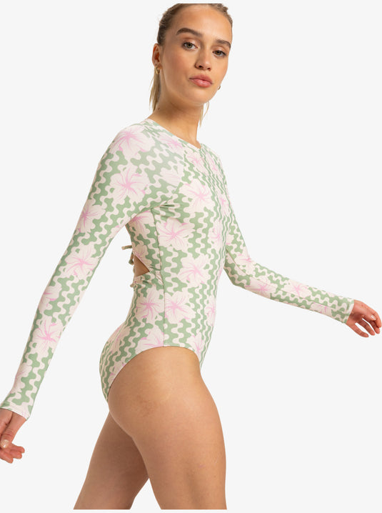 Roxy Women's Hibiscus Daze Long Sleeve Swimsuit Basil Party Waves Yw ERJWR03834-GHZ5