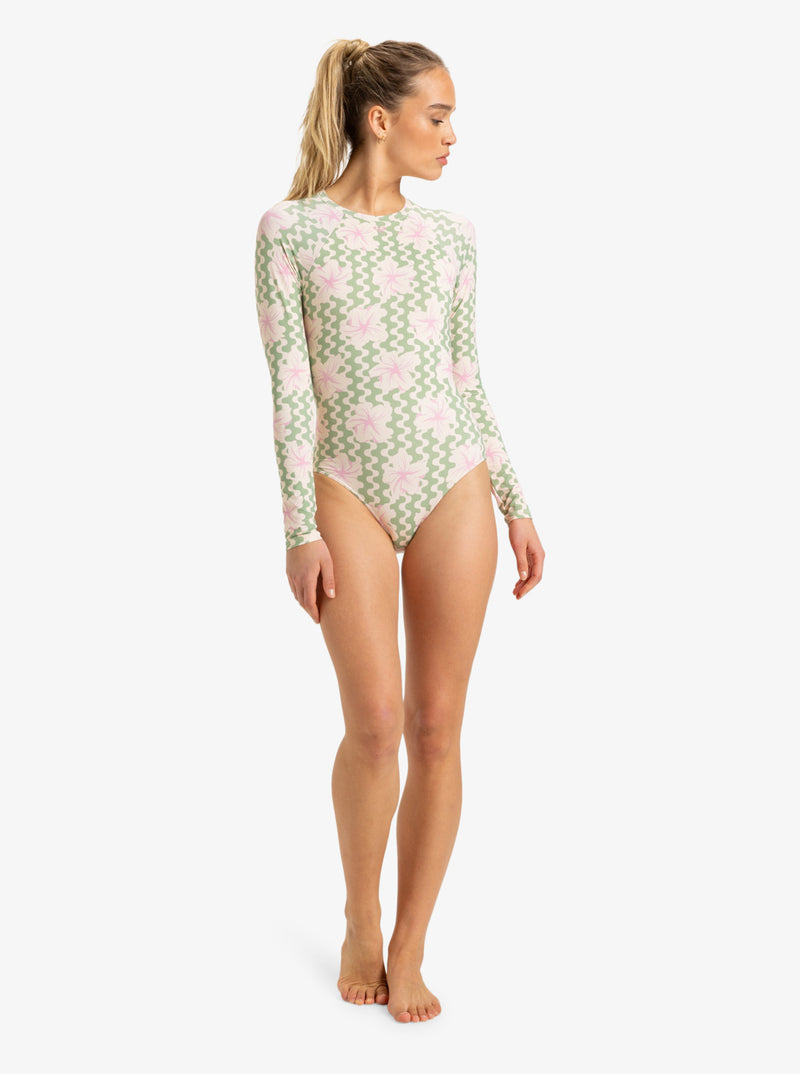 Load image into Gallery viewer, Roxy Women&#39;s Hibiscus Daze Long Sleeve Swimsuit Basil Party Waves Yw ERJWR03834-GHZ5
