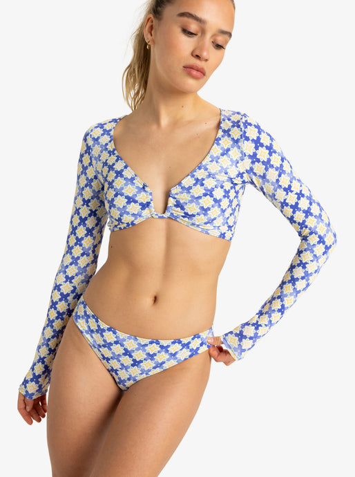 Roxy Women's Artsy Tile Long Sleeves Crop Surf Top Dazzling Blue Tile ERJWR03836-PPM5