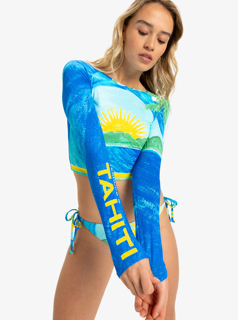 Load image into Gallery viewer, Roxy Women&#39;s Atlas Long Sleeves Crop Surf Top Skyway ERJWR03847-BFB0
