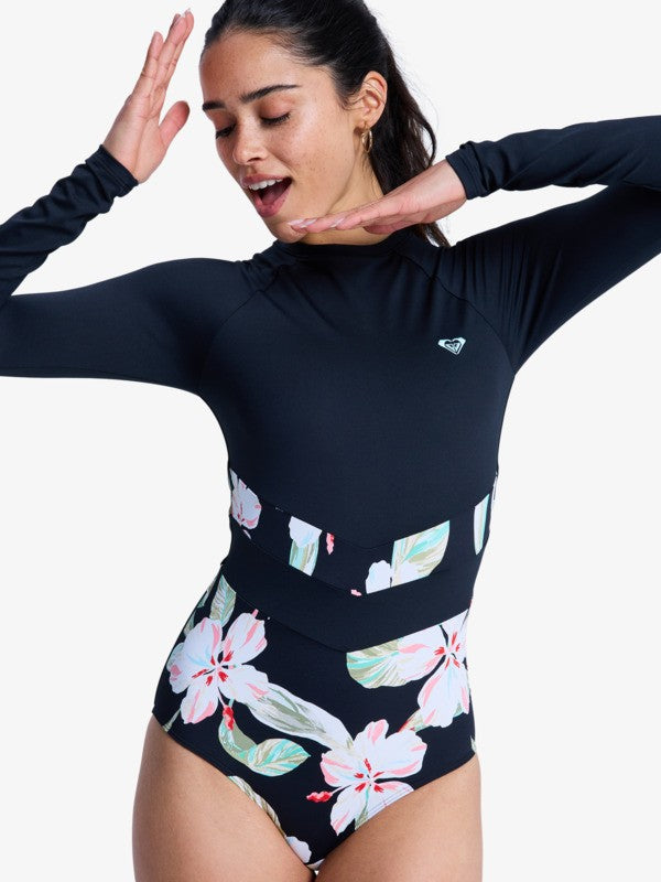 Load image into Gallery viewer, Roxy Women's The Rider Zipped Long Sleeve One Piece Swimsuit Anthracite Spring Charming ERJWR03900-KVJ5
