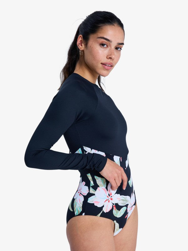 Load image into Gallery viewer, Roxy Women's The Rider Zipped Long Sleeve One Piece Swimsuit Anthracite Spring Charming ERJWR03900-KVJ5
