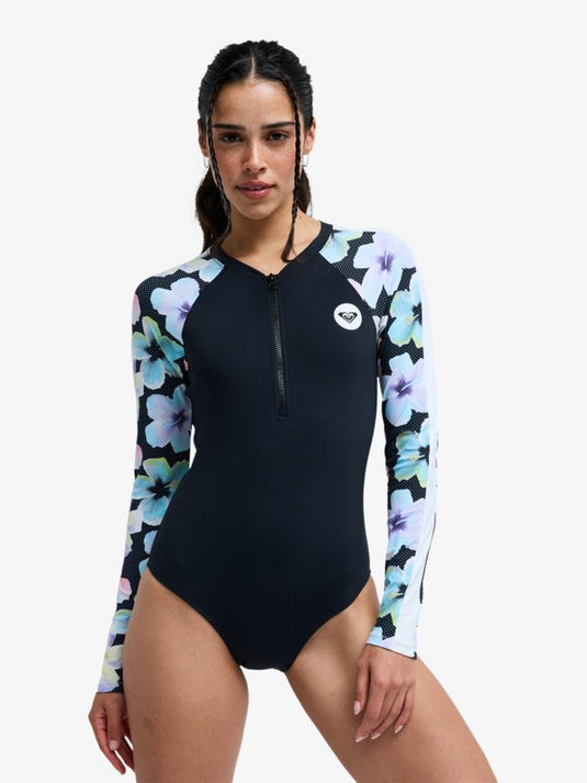 Roxy Women's Active Long Sleeve One Piece Swimsuit Anthracite Im Fleur Real ERJWR03927-KVJ7