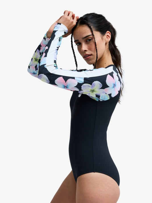 Roxy Women's Active Long Sleeve One Piece Swimsuit Anthracite Im Fleur Real ERJWR03927-KVJ7