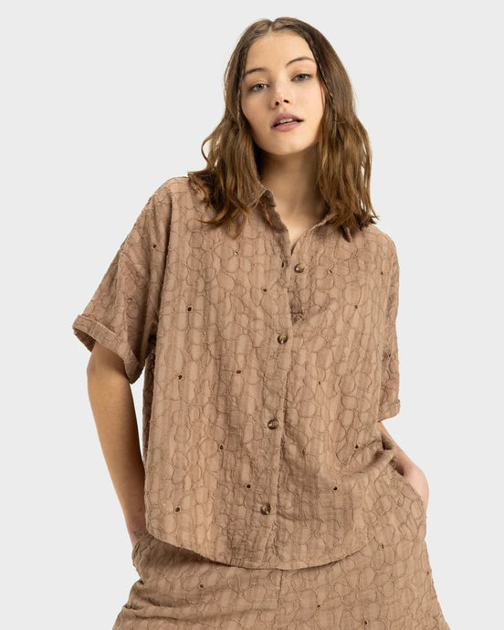 Roxy Women's Beach Nostalgia Eyelet Shirt Portobella Flower Eyelet ERJWT03664-TEC5