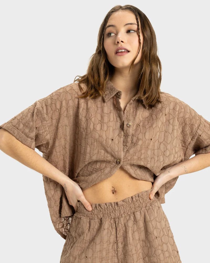 Load image into Gallery viewer, Roxy Women&#39;s Beach Nostalgia Eyelet Shirt Portobella Flower Eyelet ERJWT03664-TEC5
