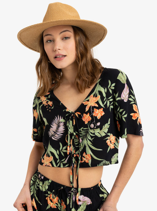 Roxy Women's Pink Sunset Flowy Top Anthracite Island Escape ERJWT03672_KVJ3