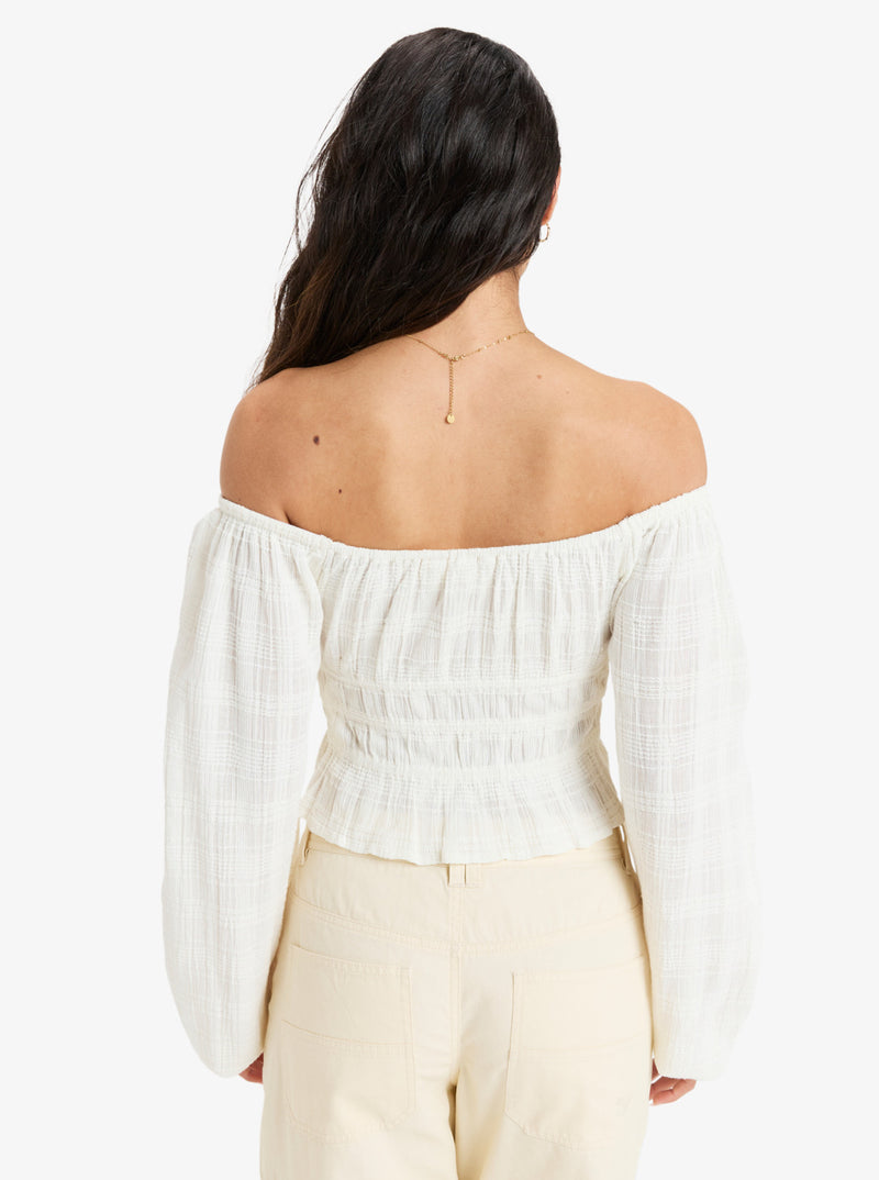 Load image into Gallery viewer, Roxy Women&#39;s Crystal Session Off The Shoulder Top Egret ERJWT03677_WBS0
