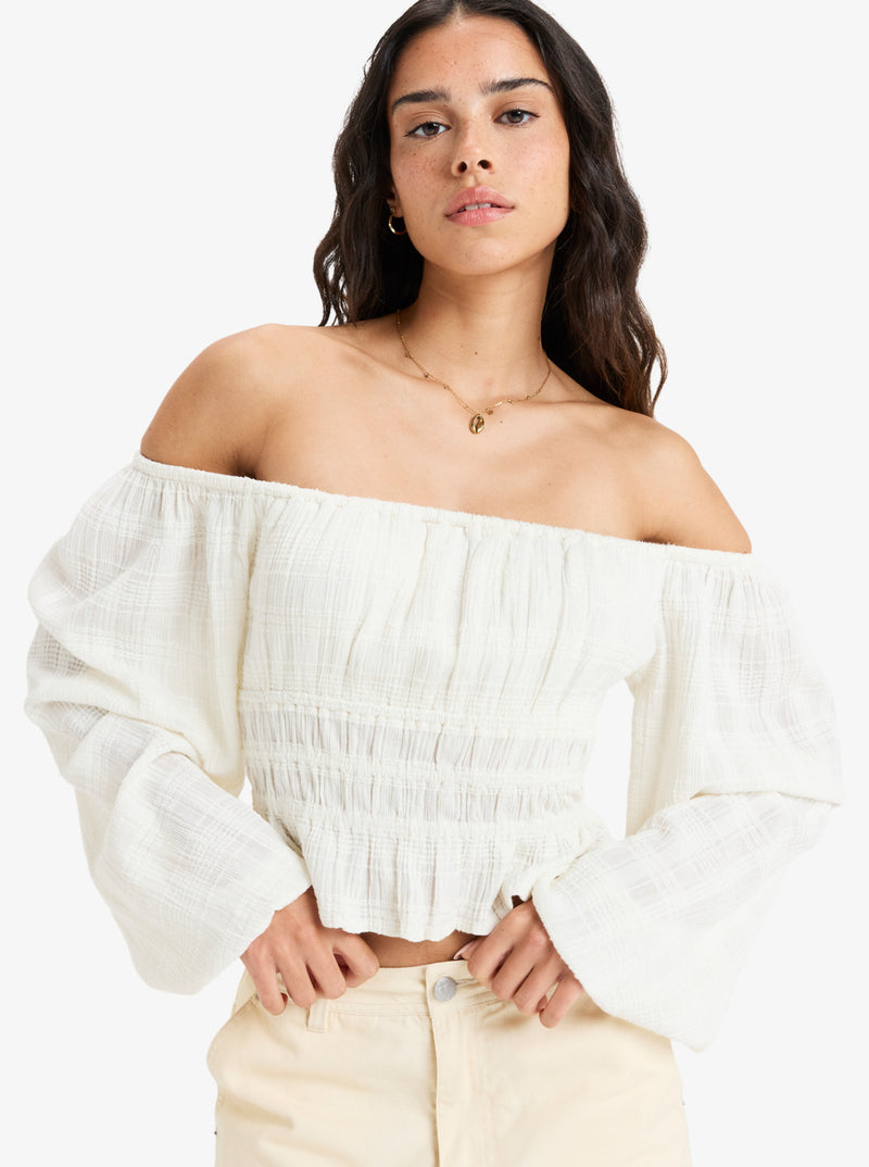 Load image into Gallery viewer, Roxy Women&#39;s Crystal Session Off The Shoulder Top Egret ERJWT03677_WBS0
